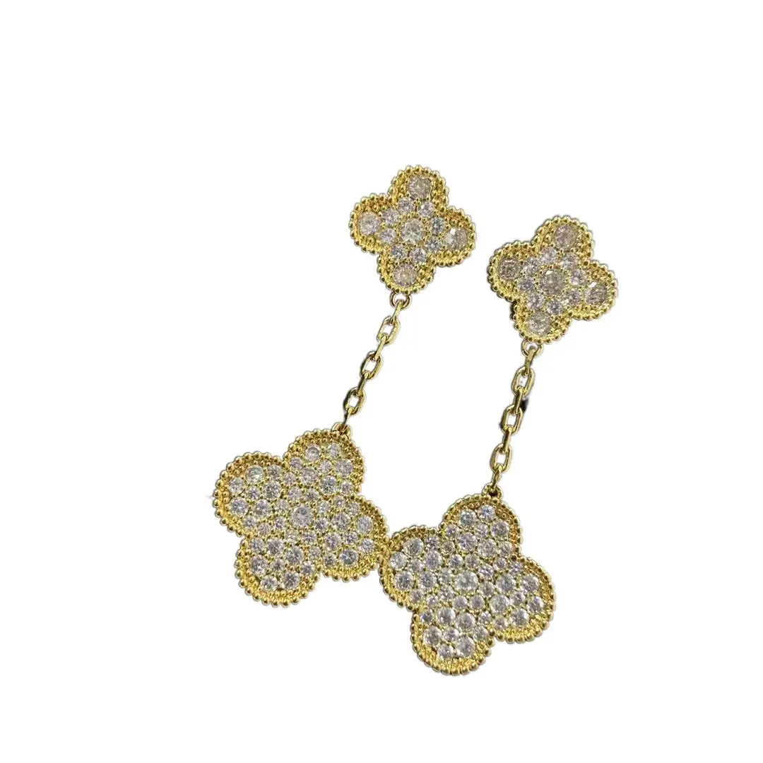 EMKOSUNG 18K Gold  Plated 2 Flowers Four Leaf Clover Earrings for Women
