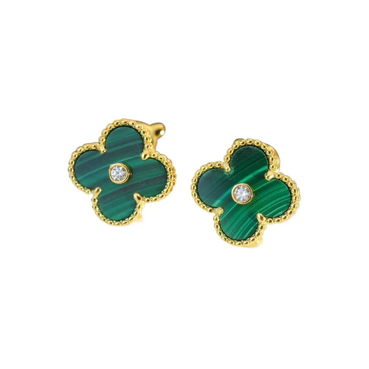 EMKOSUNG 18K Gold  Plated  Single Flowers Four Leaf Clover Earrings for Women