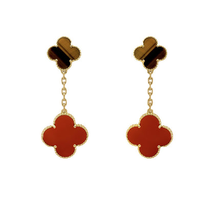 EMKOSUNG 18K Gold  Plated 2 Flowers Four Leaf Clover Earrings for Women