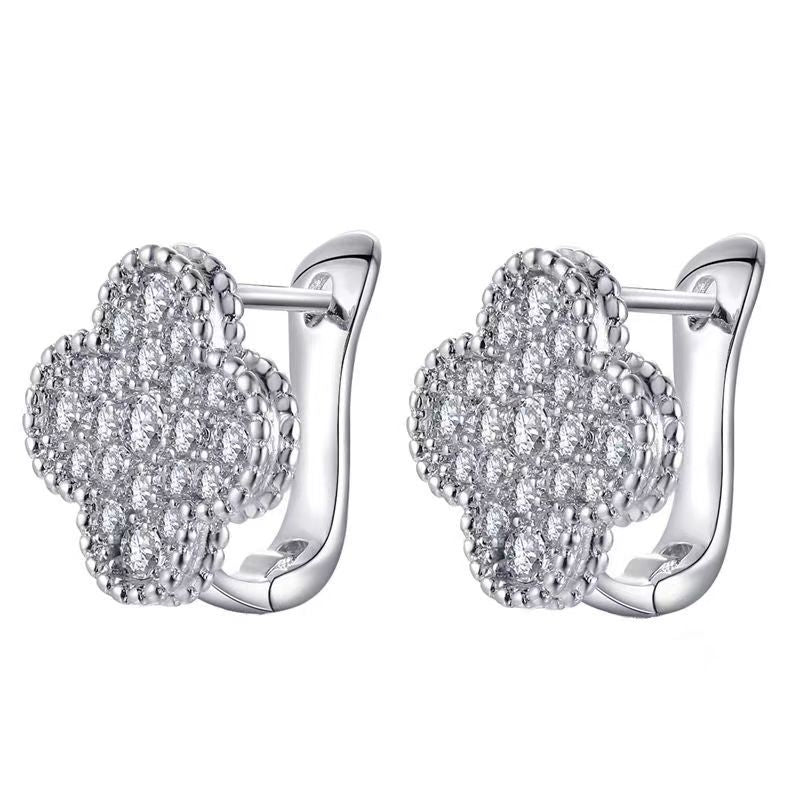 EMKOSUNG 18K Gold  Plated  Single Flowers Four Leaf Clover Earrings for Women