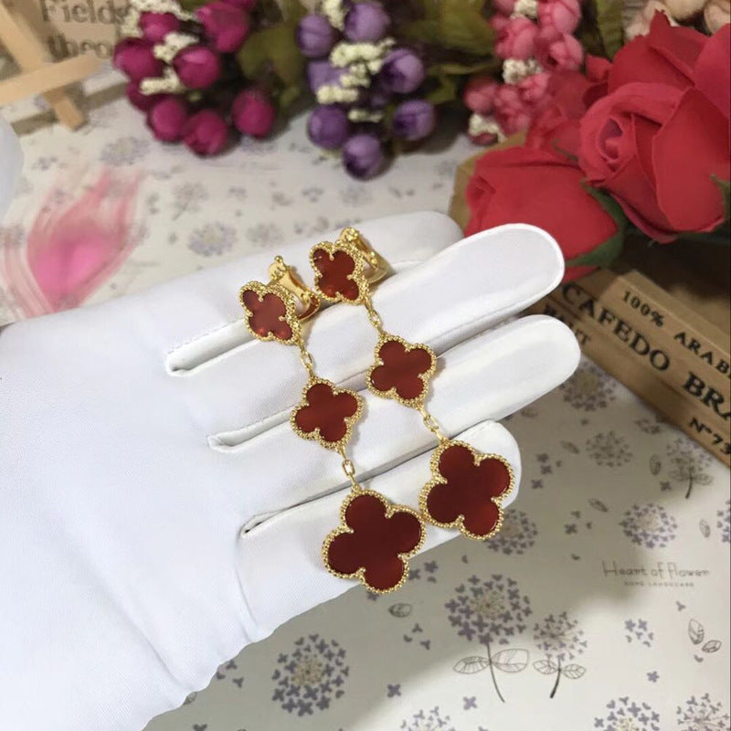 EMKOSUNG 18K Gold  Plated 3 Flowers Four Leaf Clover Earrings for Women