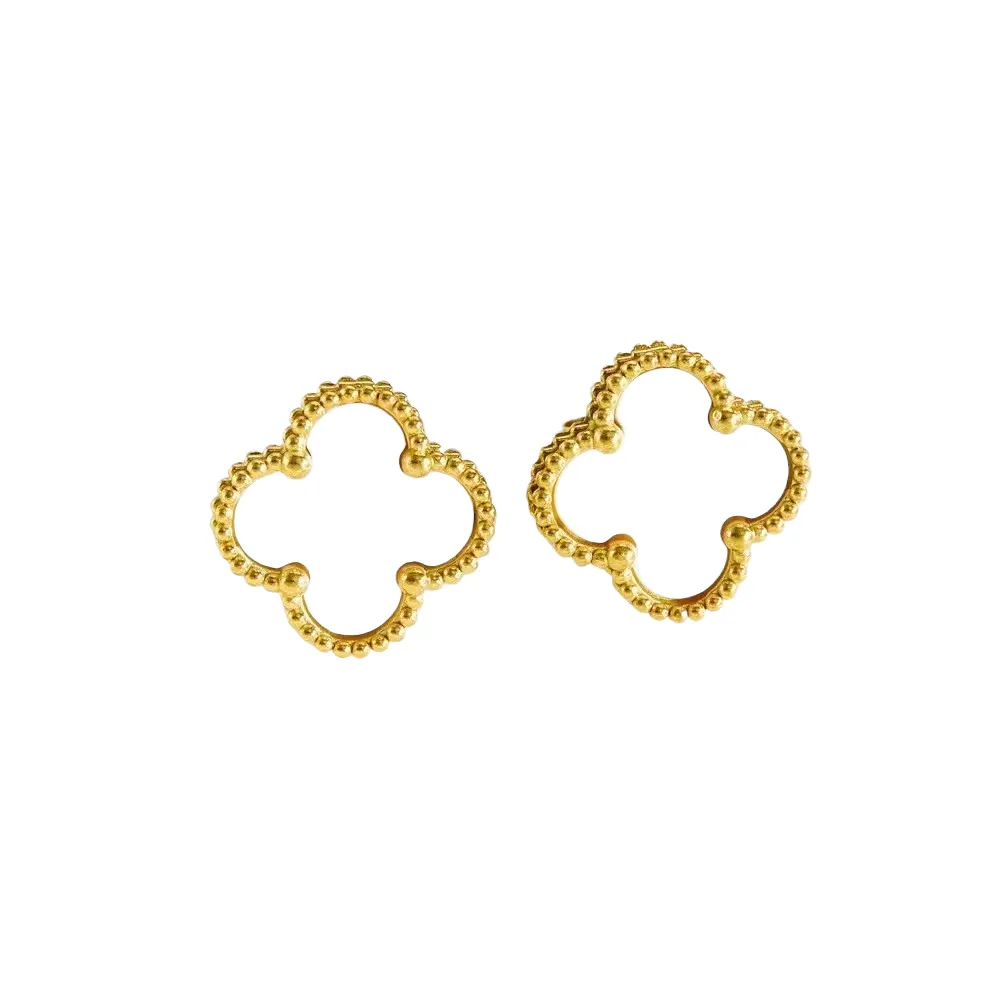 EMKOSUNG 18K Gold  Plated  Single Flowers Four Leaf Clover Earrings for Women