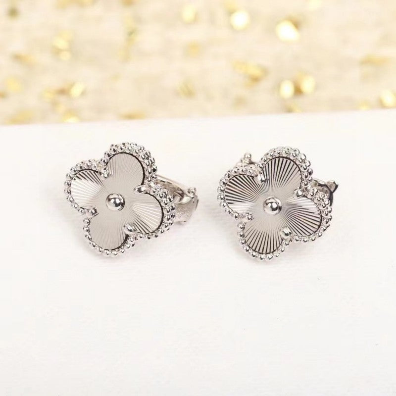 EMKOSUNG 18K Gold  Plated  Single Flowers Four Leaf Clover Earrings for Women
