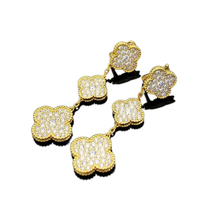 EMKOSUNG 18K Gold  Plated 3 Flowers Four Leaf Clover Earrings for Women