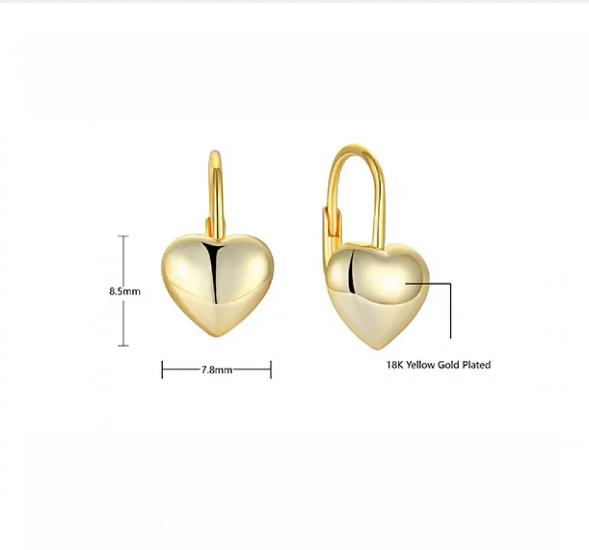 EMKOSUNG 18K Gold  Plated Heart Shaped Silver Earrings for Women