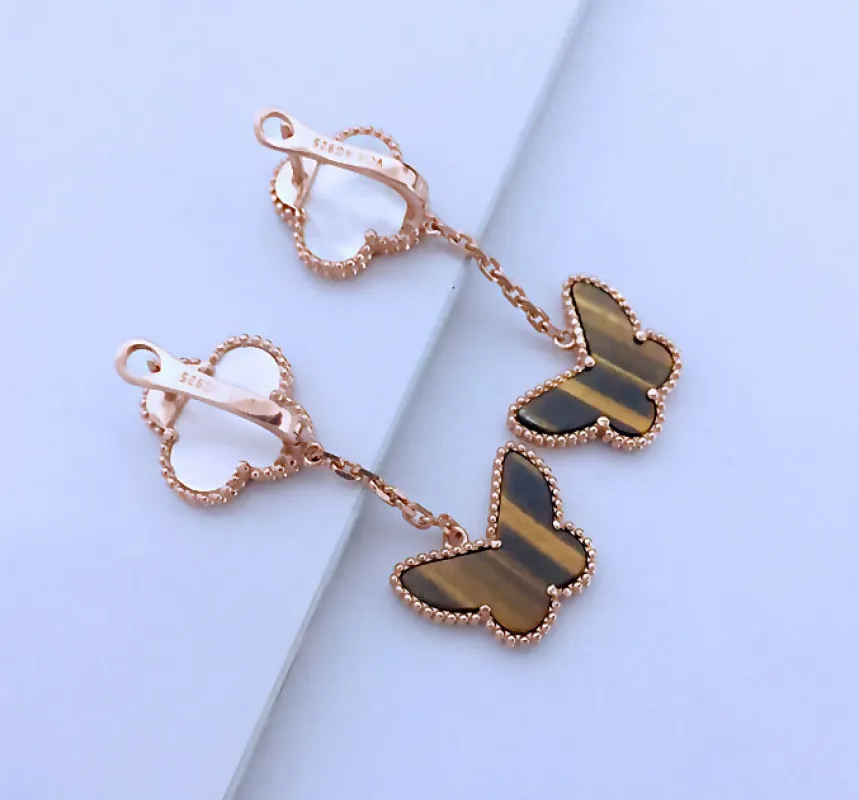 EMKOSUNG 18K Gold  Plated 2 Flowers Four Leaf Clover Earrings for Women