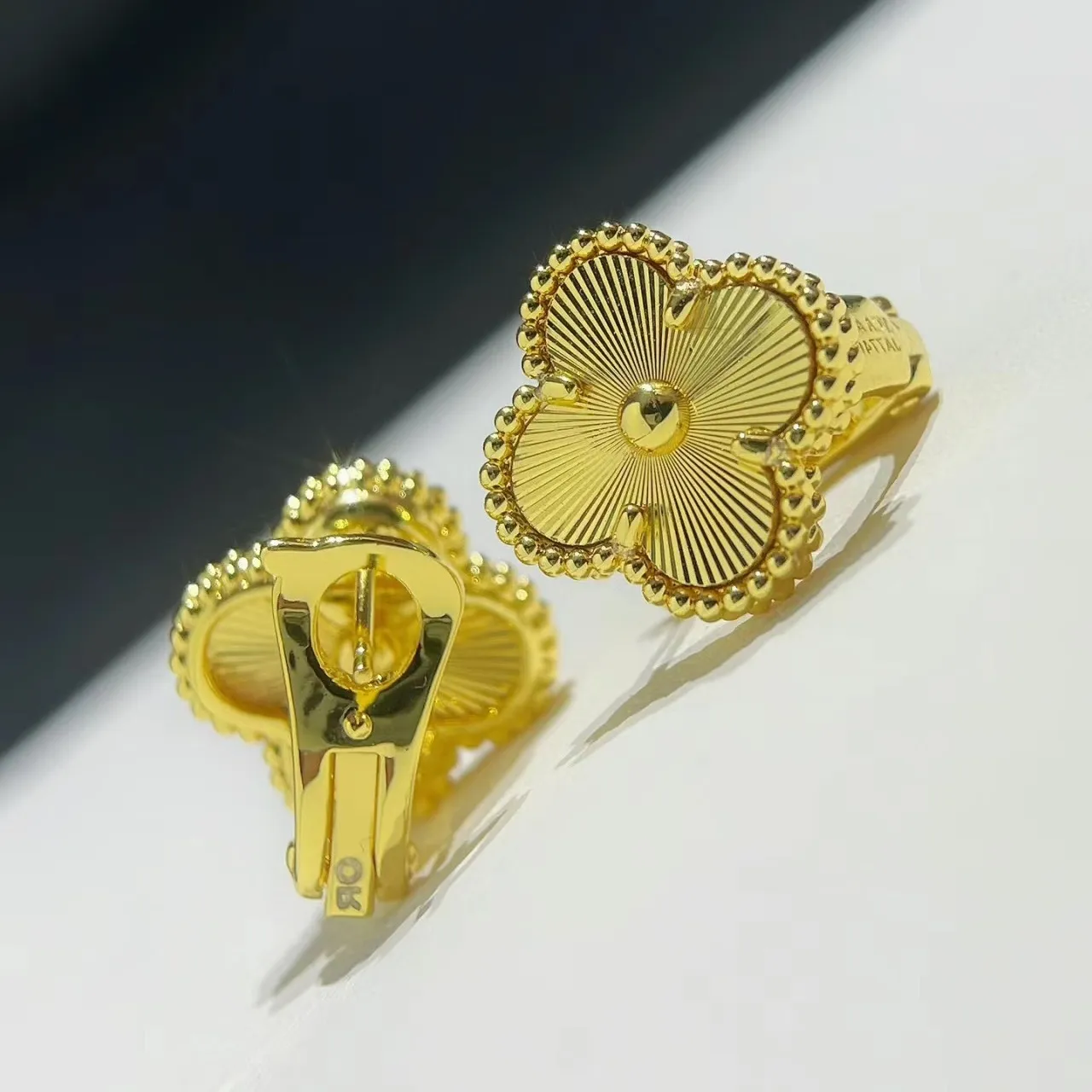 EMKOSUNG 18K Gold  Plated  Single Flowers Four Leaf Clover Earrings for Women
