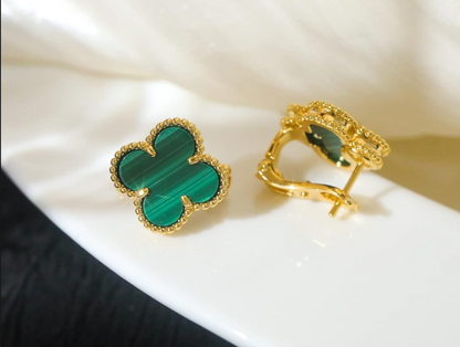 EMKOSUNG 18K Gold  Plated  Single Flowers Four Leaf Clover Earrings for Women