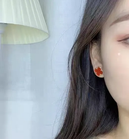 EMKOSUNG 18K Gold  Plated  Single Flowers Four Leaf Clover Earrings for Women