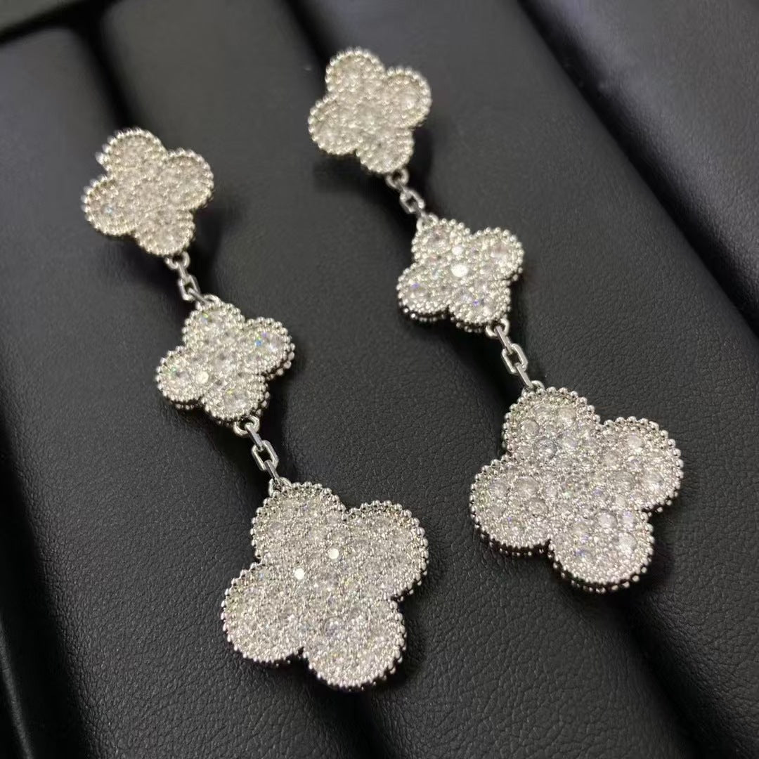 EMKOSUNG 18K Gold  Plated 3 Flowers Four Leaf Clover Earrings for Women