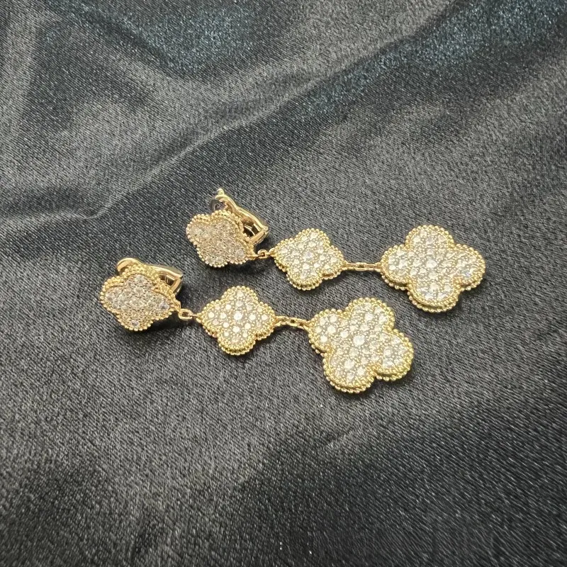 EMKOSUNG 18K Gold  Plated 3 Flowers Four Leaf Clover Earrings for Women