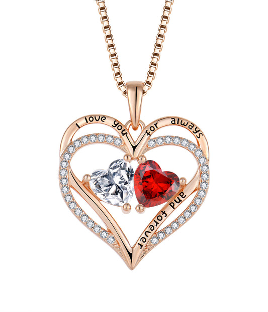 EMKOSUNG 18K Gold Plated Light Luxury Double Heart 12 Birthstone  Necklaces for Women