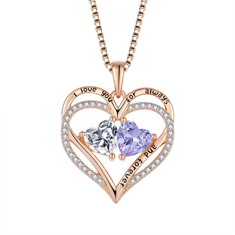 EMKOSUNG 18K Gold Plated Light Luxury Double Heart 12 Birthstone  Necklaces for Women