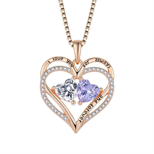 EMKOSUNG 18K Gold Plated Light Luxury Double Heart 12 Birthstone  Necklaces for Women