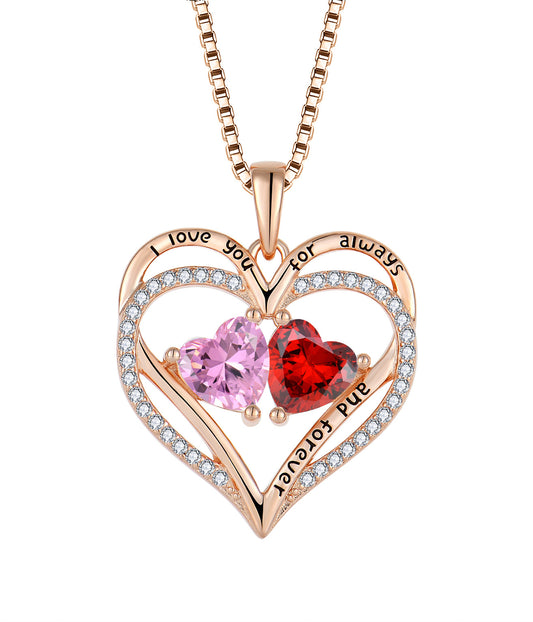 EMKOSUNG 18K Gold Plated Light Luxury Double Heart 12 Birthstone  Necklaces for Women