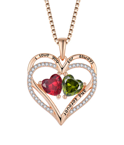 EMKOSUNG 18K Gold Plated Light Luxury Double Heart 12 Birthstone  Necklaces for Women