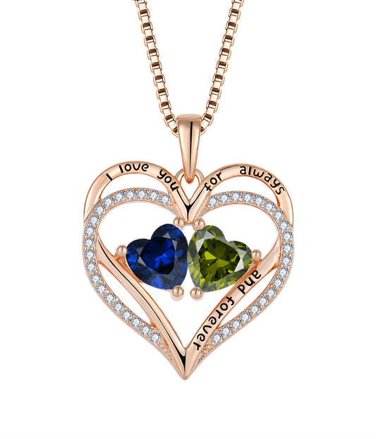 EMKOSUNG 18K Gold Plated Light Luxury Double Heart 12 Birthstone  Necklaces for Women