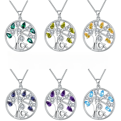 EMKOSUNG 18K Gold Plated Light Luxury Lifetree Birthstone Heart  Necklaces for Women