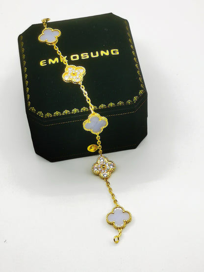 EMKOSUNG 18K Gold  Plated  Four Leaf Clover Bracelets for Women