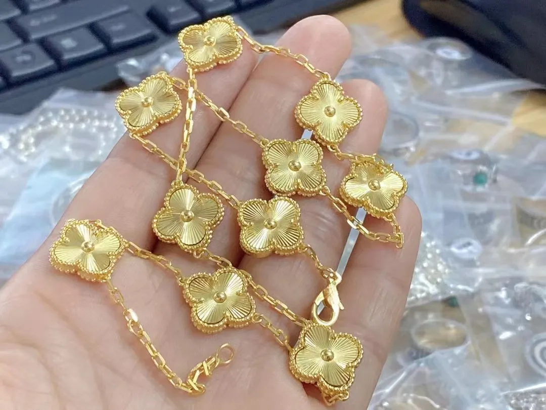 EMKOSUNG 18K Gold  Plated  10 Flowers Four Leaf Clover Necklaces for Women