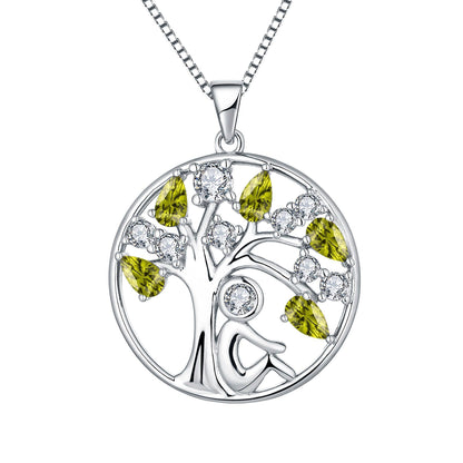 EMKOSUNG 18K Gold Plated Light Luxury Lifetree Birthstone Heart  Necklaces for Women