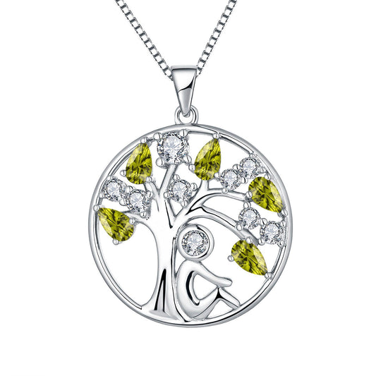 EMKOSUNG 18K Gold Plated Light Luxury Lifetree Birthstone Heart  Necklaces for Women