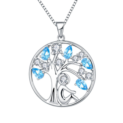 EMKOSUNG 18K Gold Plated Light Luxury Lifetree Birthstone Heart  Necklaces for Women