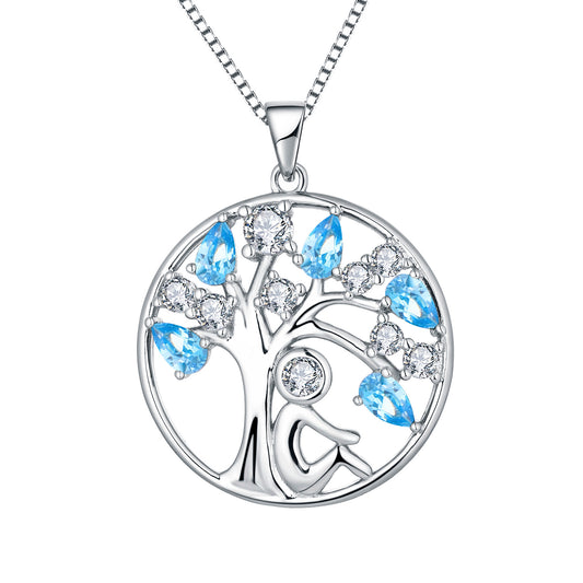 EMKOSUNG 18K Gold Plated Light Luxury Lifetree Birthstone Heart  Necklaces for Women