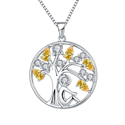 EMKOSUNG 18K Gold Plated Light Luxury Lifetree Birthstone Heart  Necklaces for Women