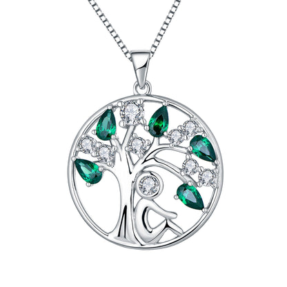 EMKOSUNG 18K Gold Plated Light Luxury Lifetree Birthstone Heart  Necklaces for Women