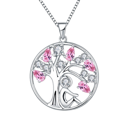 EMKOSUNG 18K Gold Plated Light Luxury Lifetree Birthstone Heart  Necklaces for Women