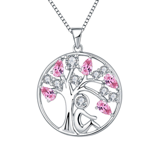 EMKOSUNG 18K Gold Plated Light Luxury Lifetree Birthstone Heart  Necklaces for Women