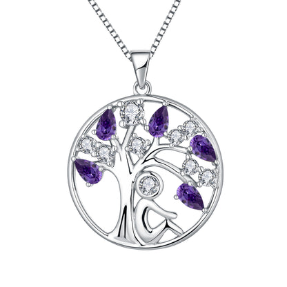 EMKOSUNG 18K Gold Plated Light Luxury Lifetree Birthstone Heart  Necklaces for Women