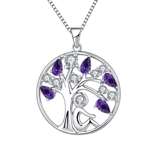 EMKOSUNG 18K Gold Plated Light Luxury Lifetree Birthstone Heart  Necklaces for Women