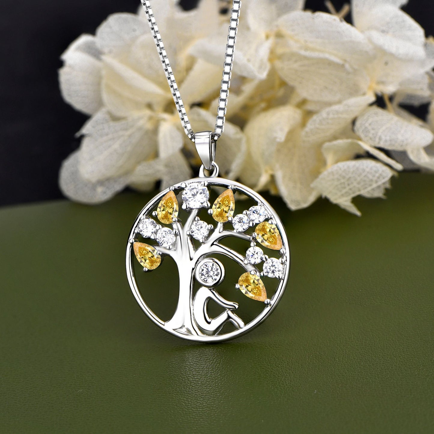 EMKOSUNG 18K Gold Plated Light Luxury Lifetree Birthstone Heart  Necklaces for Women