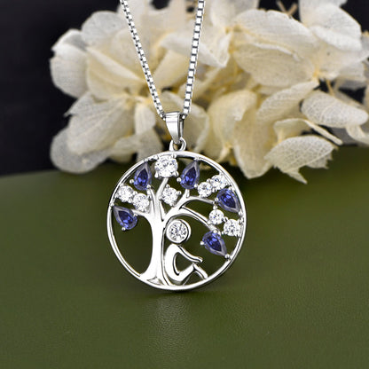 EMKOSUNG 18K Gold Plated Light Luxury Lifetree Birthstone Heart  Necklaces for Women