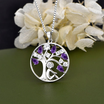 EMKOSUNG 18K Gold Plated Light Luxury Lifetree Birthstone Heart  Necklaces for Women