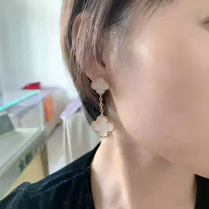 EMKOSUNG 18K Gold  Plated 2 Flowers Four Leaf Clover Earrings for Women