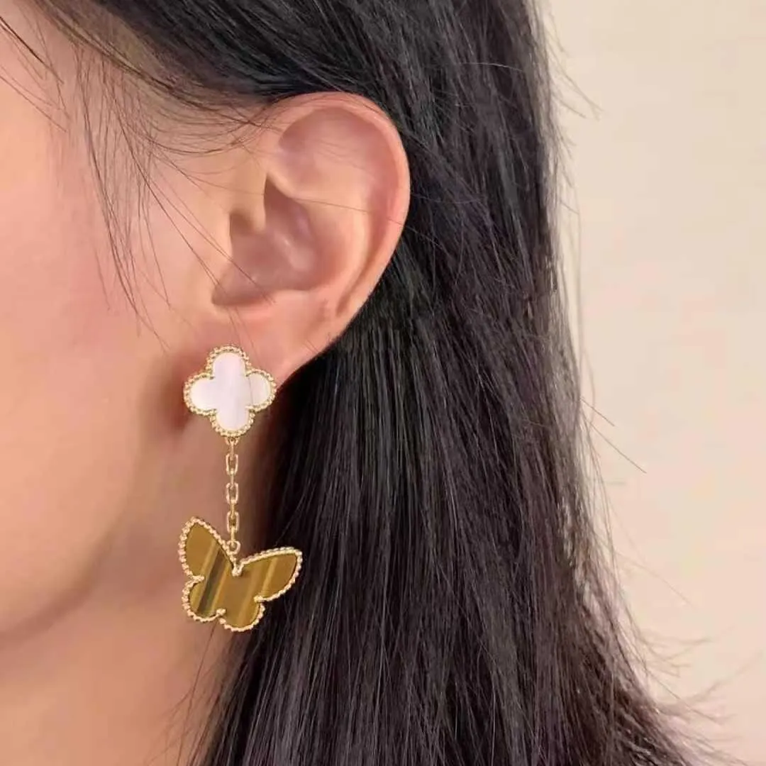 EMKOSUNG 18K Gold  Plated 2 Flowers Four Leaf Clover Earrings for Women