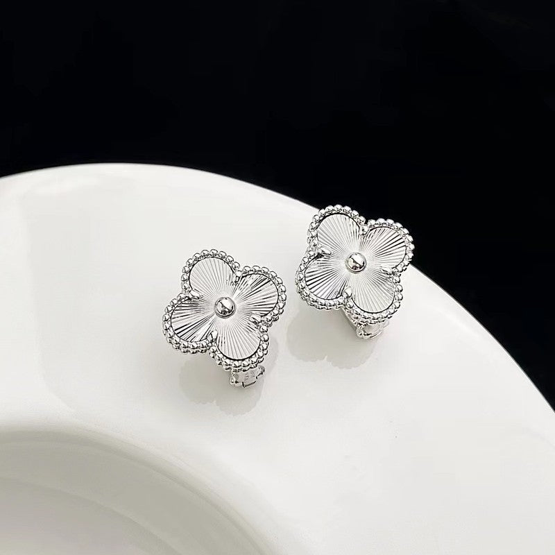 EMKOSUNG 18K Gold  Plated  Single Flowers Four Leaf Clover Earrings for Women