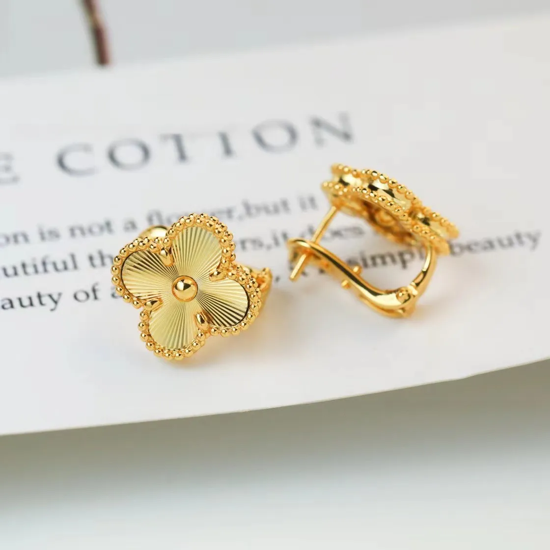 EMKOSUNG 18K Gold  Plated  Single Flowers Four Leaf Clover Earrings for Women