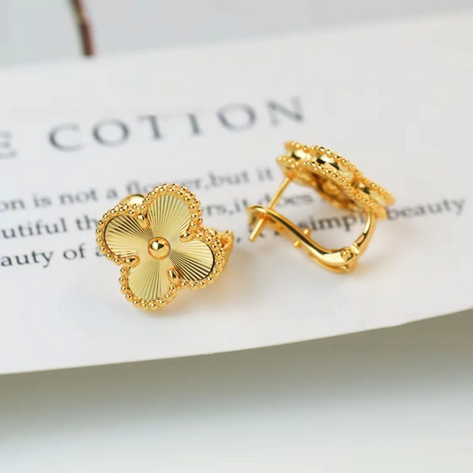 EMKOSUNG 18K Gold  Plated  Single Flowers Four Leaf Clover Earrings for Women