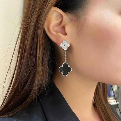 EMKOSUNG 18K Gold  Plated 2 Flowers Four Leaf Clover Earrings for Women