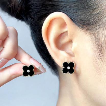 EMKOSUNG 18K Gold  Plated  Single Flowers Four Leaf Clover Earrings for Women