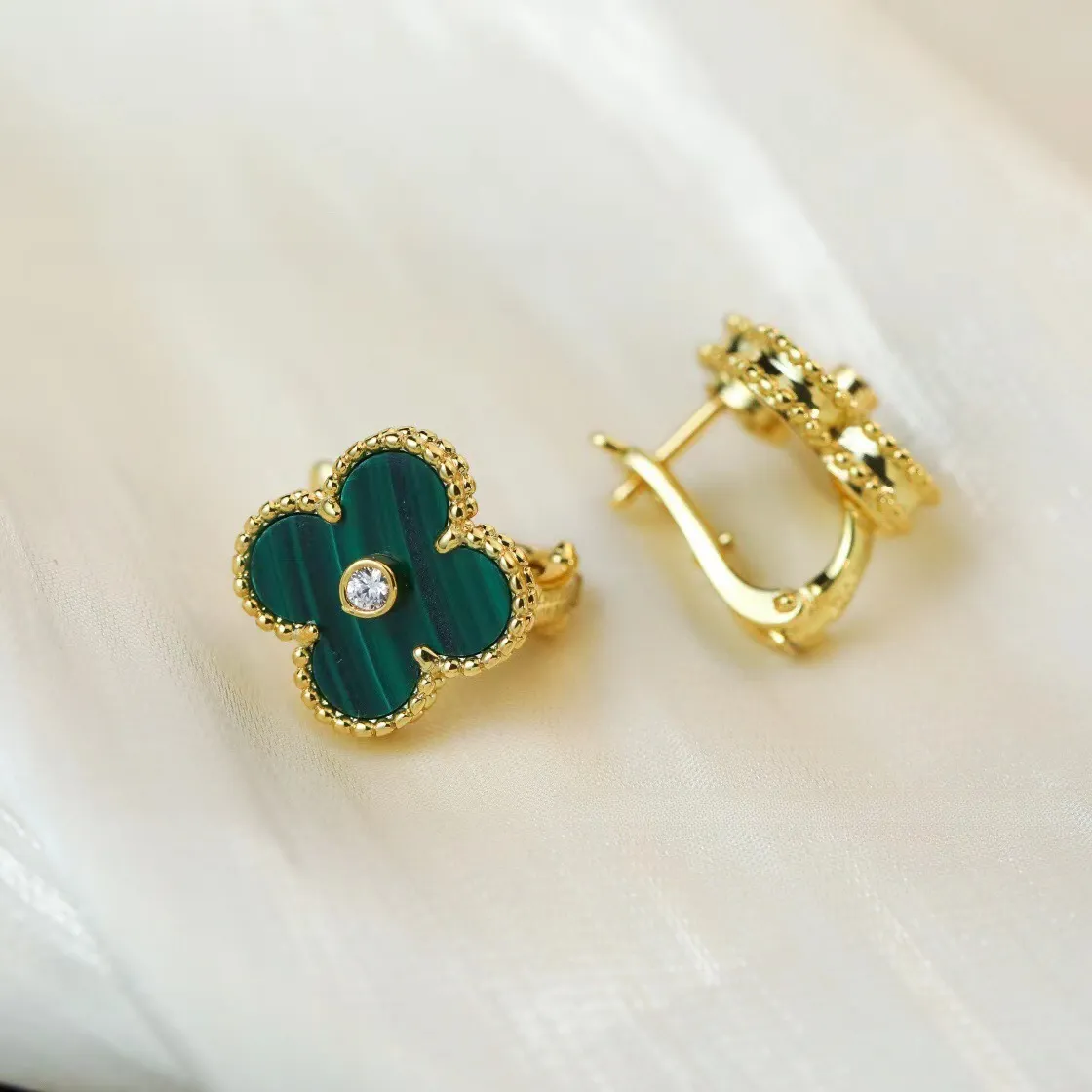 EMKOSUNG 18K Gold  Plated  Single Flowers Four Leaf Clover Earrings for Women