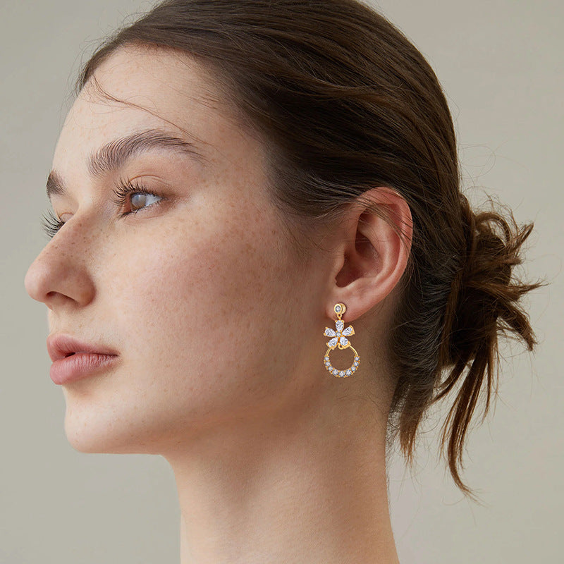 EMKOSUNG 18K Gold  Plated  Light Luxury Silver Earrings for Women