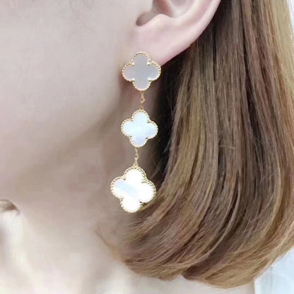 EMKOSUNG 18K Gold  Plated 3 Flowers Four Leaf Clover Earrings for Women