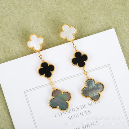 EMKOSUNG 18K Gold  Plated 3 Flowers Four Leaf Clover Earrings for Women