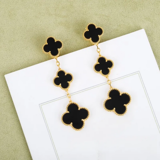 EMKOSUNG 18K Gold  Plated 3 Flowers Four Leaf Clover Earrings for Women