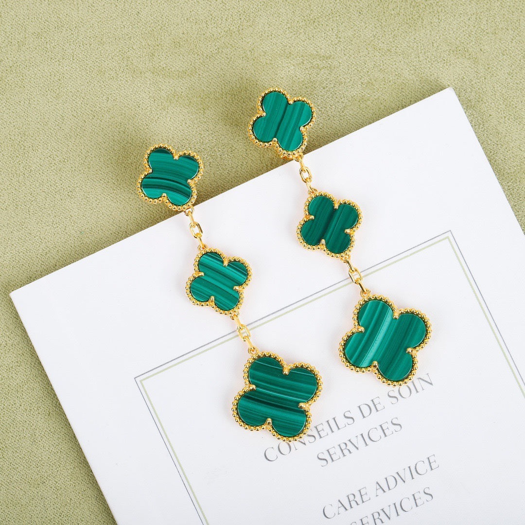 EMKOSUNG 18K Gold  Plated 3 Flowers Four Leaf Clover Earrings for Women